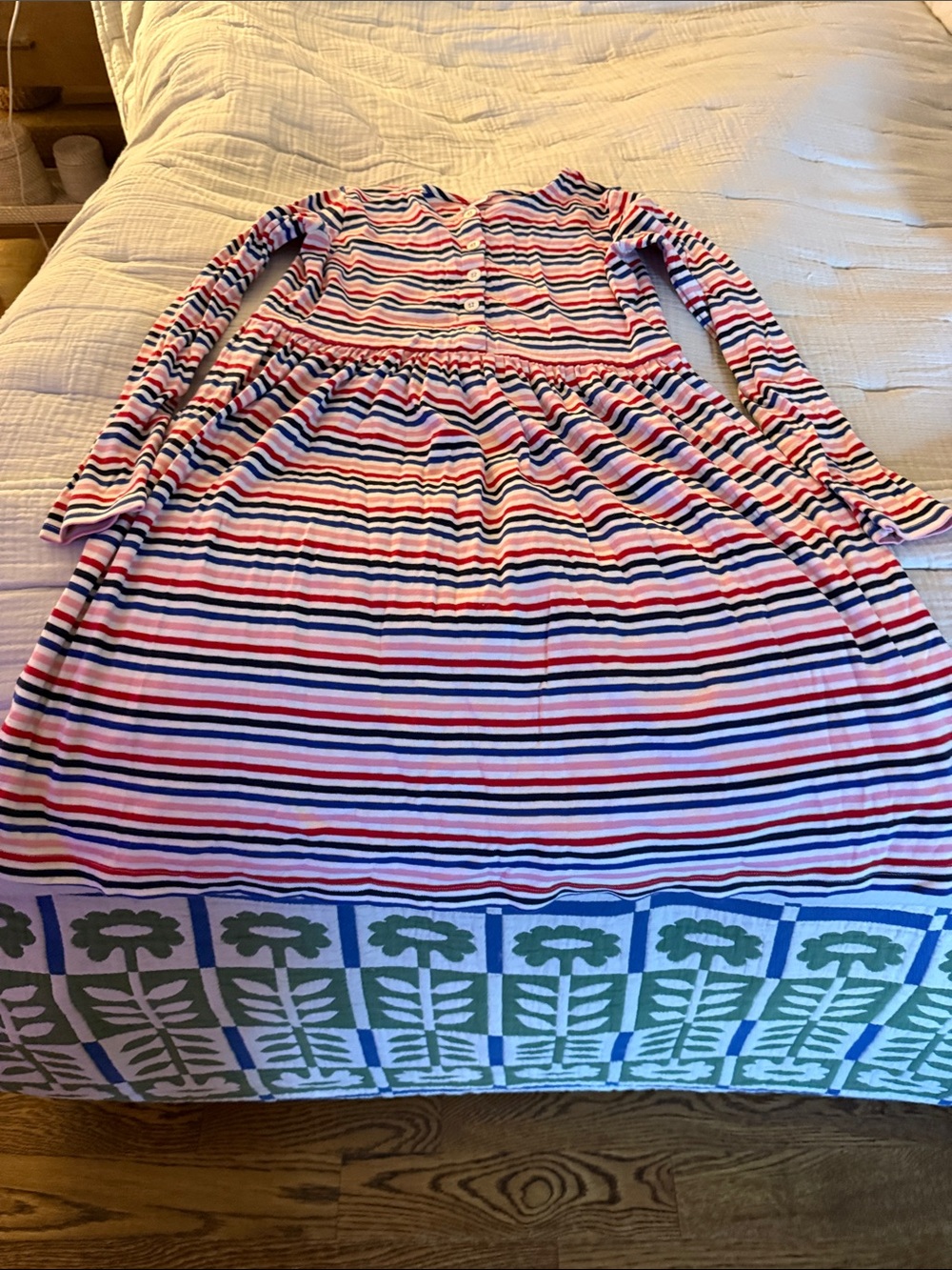 Hanna Andersson Striped Long-Sleeve Dress - Pink, Blue & White. Size 150
